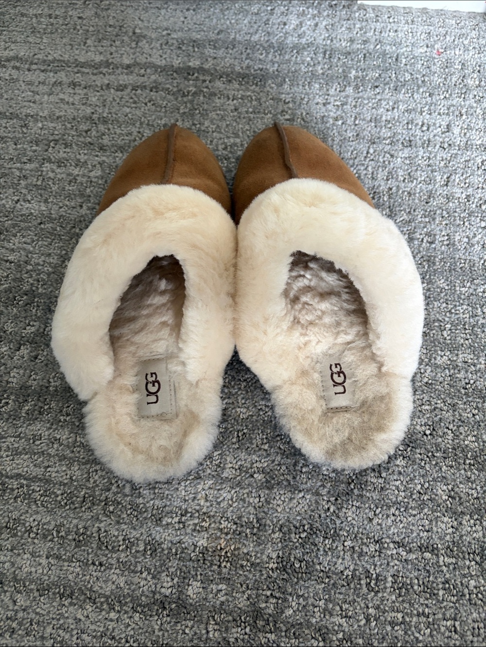 UGG Chestnut Suede Shearling-Lined Mule Slippers with Cream Fur